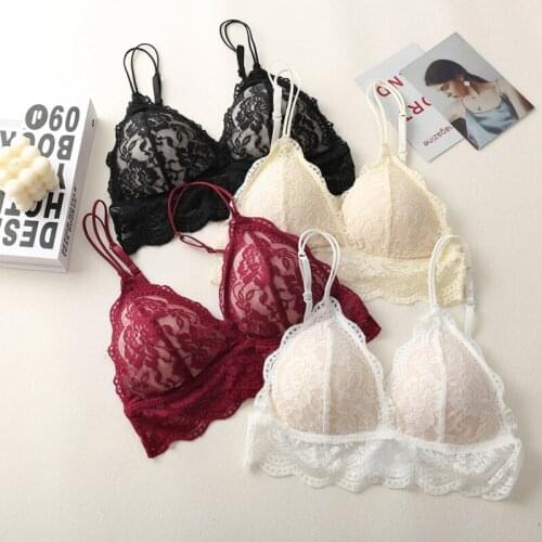 Women Beauty Back Lace Bra Summer Thin Section Comfortable Sexy Lace Student Girl Bra Wrapped Chest Underwear Wire Free Brattele
