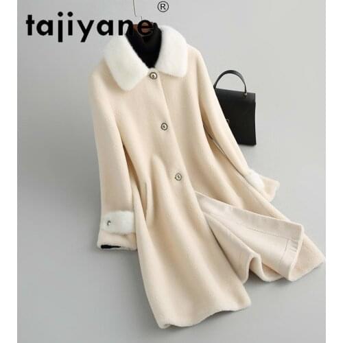 Womens 2021 Winter Coats Women 100% Wool Jacket Woman Natural Mink Fur Collar Jackets Female Long Cloth Abrigos TN1232