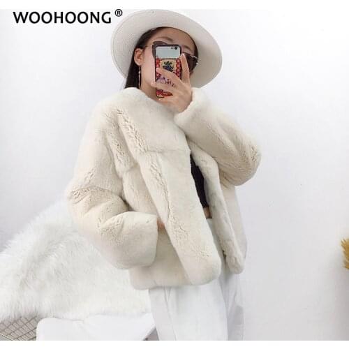 Winter New Rex Rabbit Fur Coat Women Short Fashion Luxury Real Rabbit Coat Female Warm Plush Coats Overcoats Elegant Women