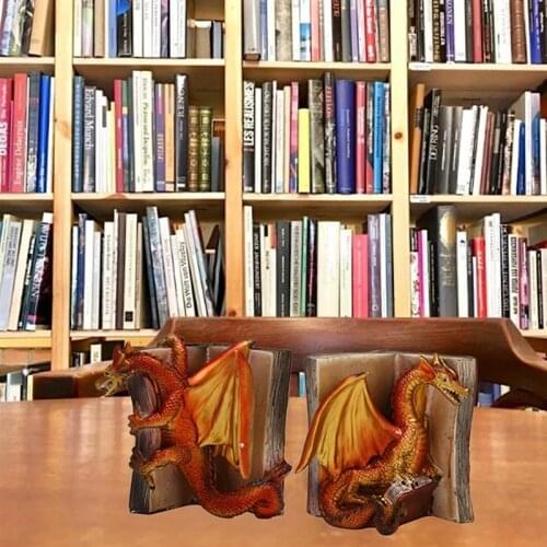 1Pair Resin Dragon Statue Sculpture Home Decor Funny Dragon Bookends Desktop Bookend for Home Office Bookshelf Decor