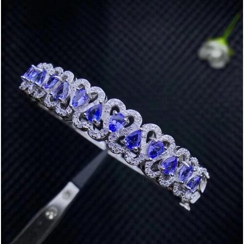 100% Love heart Gem Style Besting Gift Natural And Real Tanzanite Bangle 925 sterling silver Fine jewelry Bangle