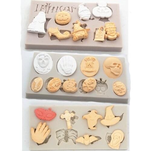 3pc/set Halloween skeleton skull Pumpkin spooky spider chocolate fondant mold decoration mold DIY decoration clay craft tools