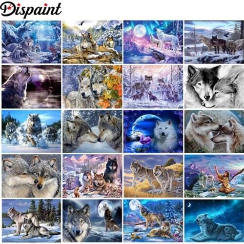 Dispaint Diamond painting "Animal wolf scenery" Full Square/Round Drill Wall Decor Inlaid Resin Embroidery Craft Cross stitch
