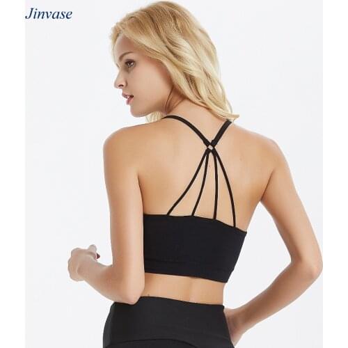 B022 free shipping 2020 very cheap Women Yoga Bra black Push Up Sports Bra Adjustable Spaghetti Straps Gym Running