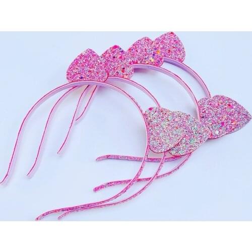 Boutique 10pcs Fashion Glitter Pink Cat Hairbands Cartoon Animal Ears Hard Headbands Princess Headwear Girls Hair Accessories