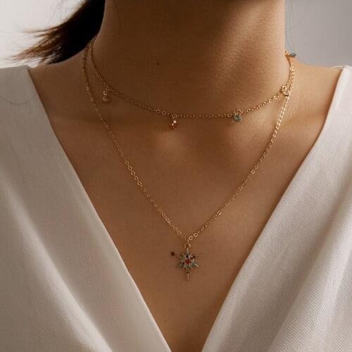 Tocona Luxury Star Pendant Necklace for Women Trendy Shiny Rhinestone Gold Color Multilayer Sweater Chain Jewelry Gift 13580