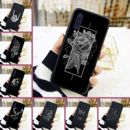 Back Cover For Xiaomi Mi 9T 8 PRO Flower Cactus Deer Art Black Aesthetic Soft Silicone Phone Case For Xiaomi Mi A3 9 SE Case