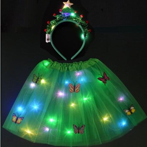 Girls LED Glow Light Tutu Skirt Dance Clothing Wedding Party Headband Christmas Tree Headband Birthday Gift Christmas New Year