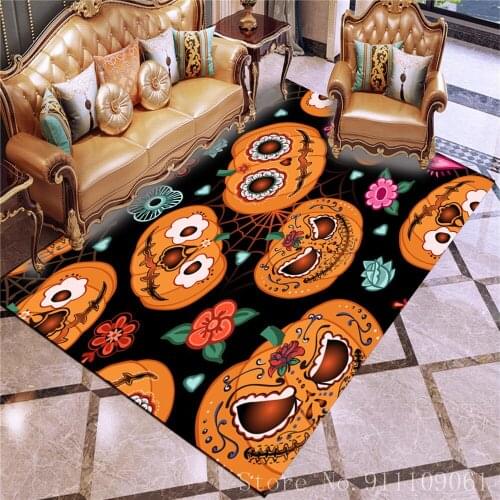 Halloween Rug 3D Printing Carpets for Bedroom Living Room Floor Carpet Pumpkin Flowers Outdoor Rug Happy Festival Floor Mat