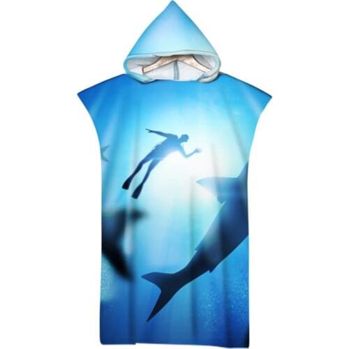 Custom Bath Beach Swimming Towel Microfiber Hooded Robe Towel Poncho for Pool Beach Surf Shark Fish Sea Woman Bathrobe Beachwear
