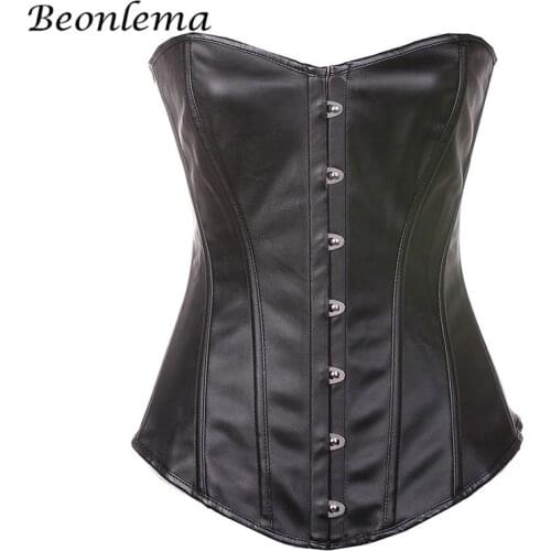 Beonlema Faux Leather Waist Corset Steampunk Overbust Plus Size Corsets Sexy Corset Push Up Women Body Modeling Red Lingerie 6XL