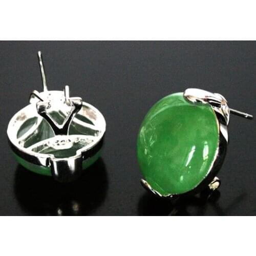 Hot sell new - Fashion New 925 Sterling Silver Natural Green Emerald Jade Earrings