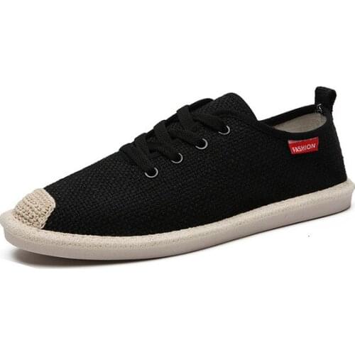 Mens Linen Canvas Shoes Fashion Leisure Breathable Solid Color 2021 New Handmade Flat Soled Shoes Fashion Driving Shoes