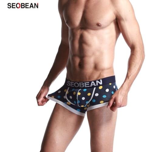 SEOBEAN Mens Underwear Fashion Dot Comfortable U-pouch Bag Sexy Cotton Breathable Body Shaping Boxers