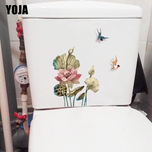 YOJA 19.6X23.1CM Simple Painting Of Lotus Birds Living Room Wall Stickers Mural Classic Toilet WC Decor T1-1725