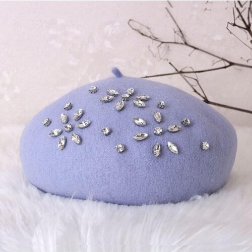 Christmas Beret hat women autumn winter rhinestone woolen hat beanie cap British wild warm painter hat octagonal cap