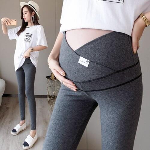 OkayMom Skinny Maternity Leggings Across U Shape Low Waist Tights Clothing For Pregnant Women Grey Black Pregnancy Pencil Pants