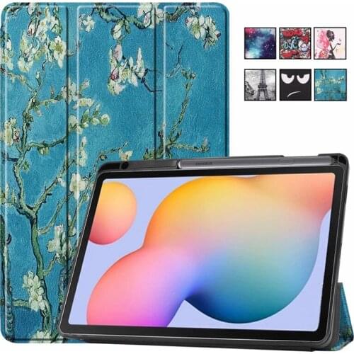 Painted Case For Samsung Tab S6 Lite 10.4" P610 P615 PU Leather Stand Smart Cover For Galaxy Tab S6 Lite Case With Pencil holder