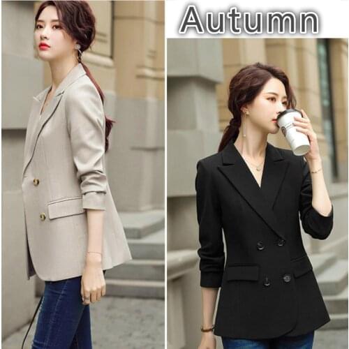 2021 Autumn Winter Women Double Button Professional Suit Blazers Notched Office Lady Black Jackets Long Sleeve Plus Size Xxxxl