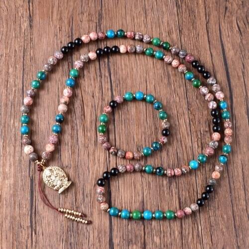 8mm Natural Stone Mixed JapaMala Necklace Sets Meditation Jewelry Prayer Necklaces Buddha Yoga Jewelry Adjustable Wholesale
