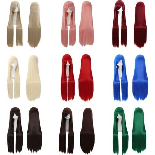100CM Anime Costume Wigs Blonde Blue Red Pink Purple Hair for Party Long Straight Wig Synthetic Cosplay Wigs for Wome 36 Colors