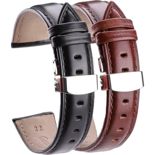 18mm - 24mm Watch Band Strap Brown Black High Quality Genuine Leather Watchbands Bracelet Accessories Deployment buckle
