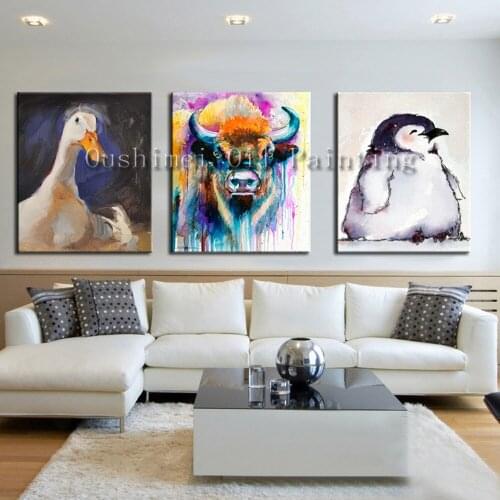 Hand Painted Modern Penguin Picture on Canvas Wall Art Animals Painting Hang Cow Paintings Home Decor Abstract Oil Painting