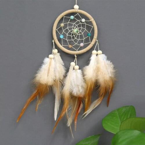 Handmade Wind Chimes Indian Style Feather Dreamcatcher Hanging Pendant Hook Hanging Dreamcatcher Home Wall Art Hangings Decor