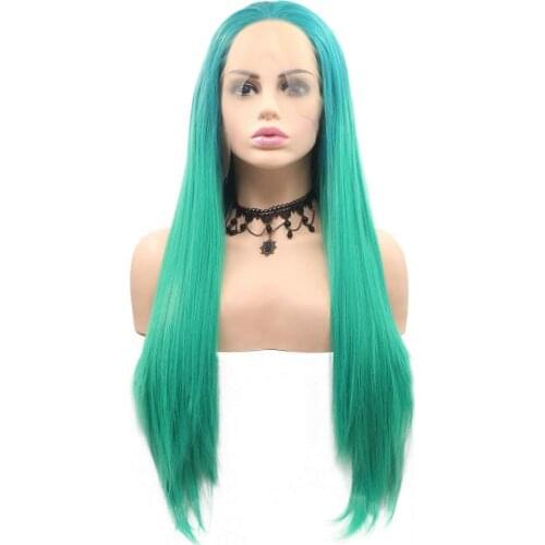 Mermaid Wigs Ombre Roots Sapphire Blue/Sea Blue Green Natural Straight Lace Front Wigs with Baby Hair Long Women Wigs Cosplay