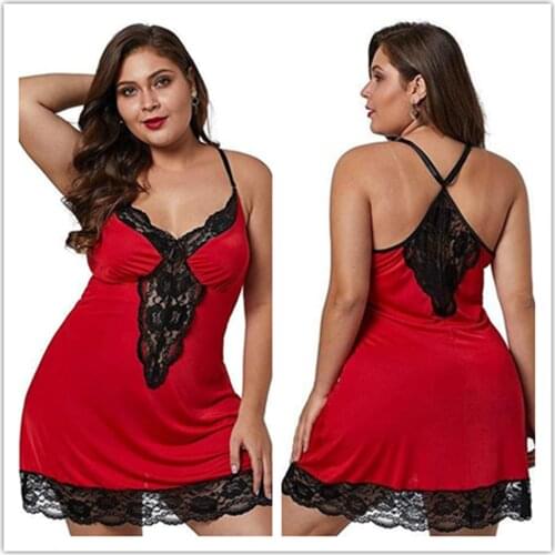 Sexy Lingerie for Plus Size Women V-neck Sling Dress Erotic Porno Nightdress Babydoll Flirting Costumes Sex Outfits for Women