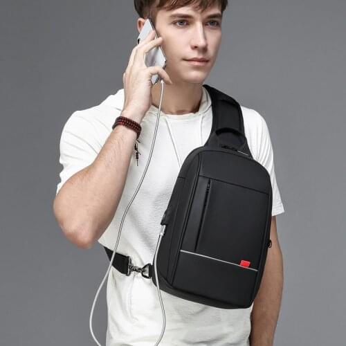 9.7" iPad Sports Shoulder Bag for Men Crossbody Bags USB Charging Chest Pack Waterproof Messenger Sport Bag Mens Male Sling Bag