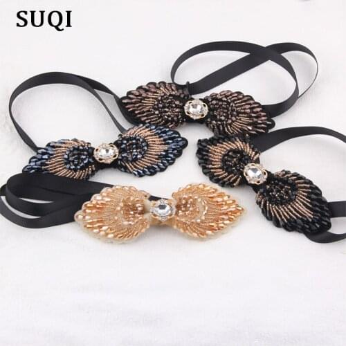 SUQI fashionable party Hand sewing glass bead Bow tie for women Girls Fashion womens shirt butterfly bowtie and women necktie