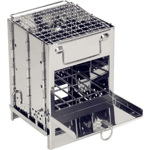 Mini Outdoor Firewood Stove Camping Cooking Picnic Charcoal Folding Grill Travel Stainless Steel Square Wood Stove