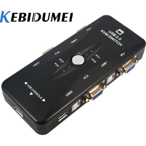 Kebidumei New KVM Switch 4-Port 3 hub Mini-Auto USB KVM Switch USB 2.0 1620 x 1440 Maximum Resolution For Windows