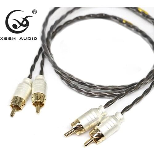 XSSH OFC Pure Copper Silver Audio Extension Wire Cord Braid Aux Cable 2RCA to 2RCA Audio Cable