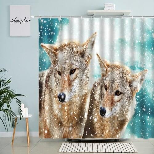 Wolf Shower Curtain Wild Animals Winter Snow Forest Natural Scenery Bathroom Waterproof Curtains With Hook Home Decor Washable