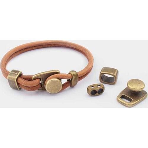 1 Pack Tibetan Silver/Bronze Color Button Open Hook Clasp For 4mm Round Leather Cord DIY Bracelet Bangle Jewelry Findings