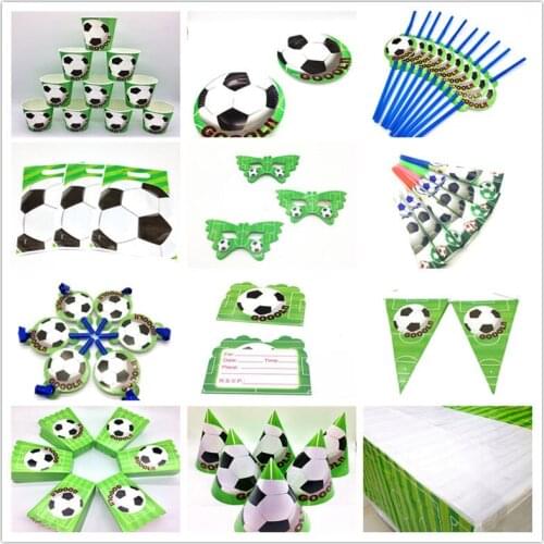 Green Football Theme Disposable Tableware Napkins Banner Birthday Party Decoration Gift Box Theme Party Supplies Invitation Card