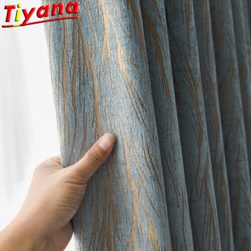 Grey and Blue Art Jacquard Curtains for Living Room Modern Bronzing Tree Texture Blackout Window Drapes For Bedroom #VT