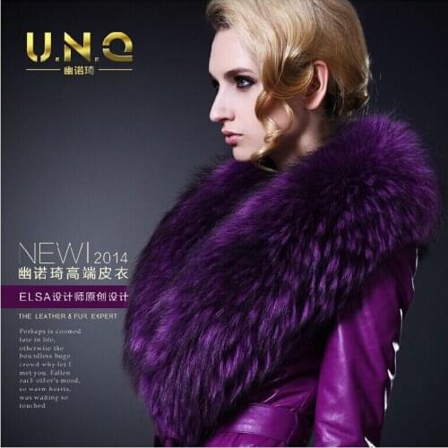 Free shipping womens long slim Genuine Leather fur clothing coat Large raccoon fur collar genuine leather windbreaker