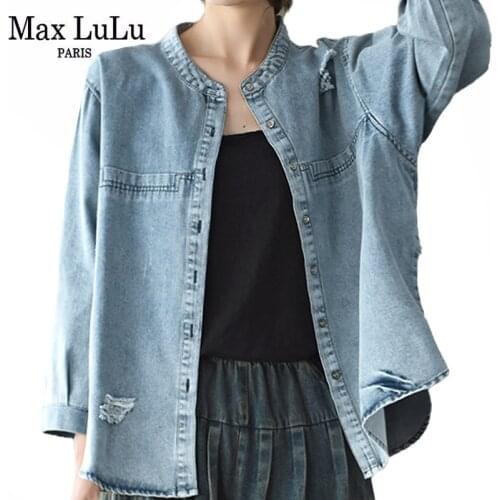 Max LuLu Autumn Korean Brand Fashion Designer Clothes Punk Streetwear Womens Denim Vintage Jackets Ladies Holes Coats Plus Size
