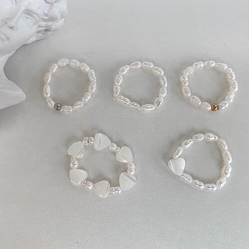 Trend DIY Headmade Pearl Rings Natural Freshwater Multi Beaded Geometric Rings for Women Circle Minimalist Adjustable for Girl