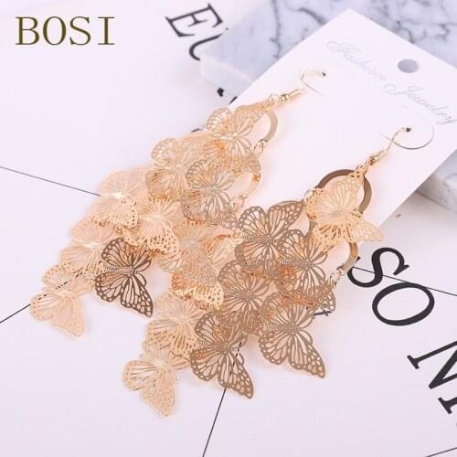 Tassel Earrings Hollow Butterfly Boho Jewelry Gold Color Drop Earring Fashion Geometric Statement For Women Hanging Jewellery
