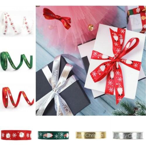 10-25mm Christmas Ribbon Printed Grosgrain Ribbon for Gift Wrapping Wedding Decoration Hair Bows DIY, 5 yards