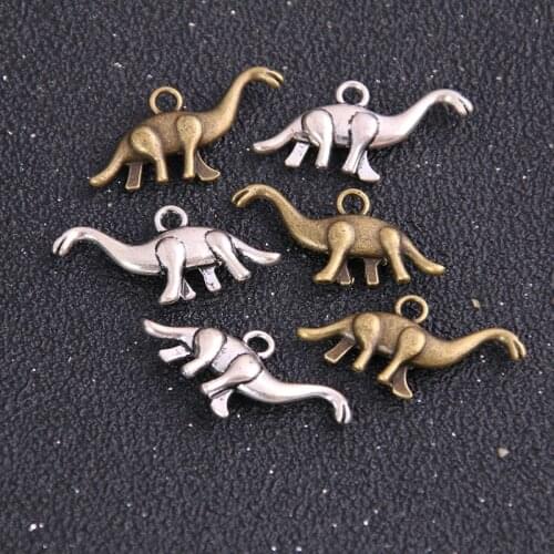 12PCS 14*27mm New Product Two Color Dinosaur Charms Animal Pendant Jewelry Metal Alloy Jewelry Marking