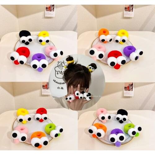 2/5 Pcs/Set Women Girls Cute Animal Eyes Hair Bands Children Colors Soft Scrunchies Rubber Bands Female Hair Accessories Kids
