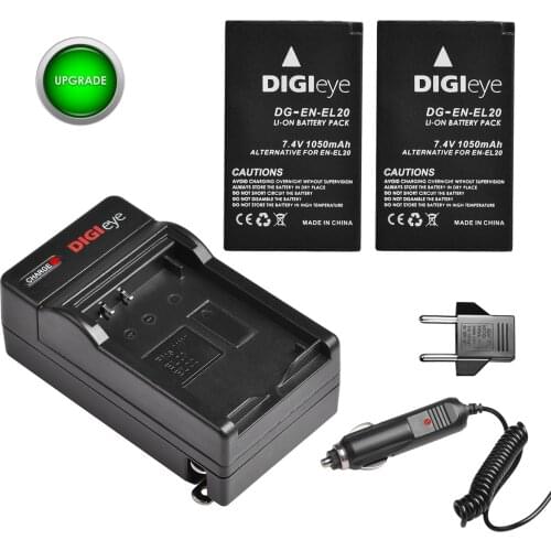 2 Pcs EN-EL20 EN EL20a EL20 Battery+Car Charger for Nikon Coolpix P1000 Nikon1 J1, J2, J3 Nikon1 AW1 ENEL20 Batteries