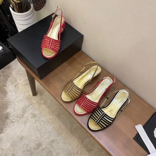 2021 Newest Summer Shoes Woman Rome Style Woman Sandals Kid Suede Back-Strap Woman Sandals Open-Toes Squre Heels Woman Sandals