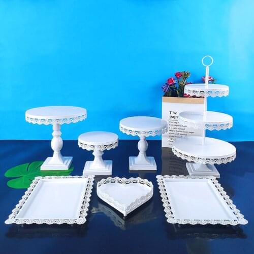 7PCS Wedding Cake Stand Set Gold Mirror Metal Cupcake Beautiful Tray Dessert Display Decoration Tools