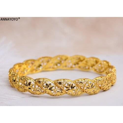 ANNAYOYO 1Pieces/Lot, Ethiopian Gold Color Wedding Bangle for Women Dubai Bride Bracelet African Jewelry Middle East Items 70MM